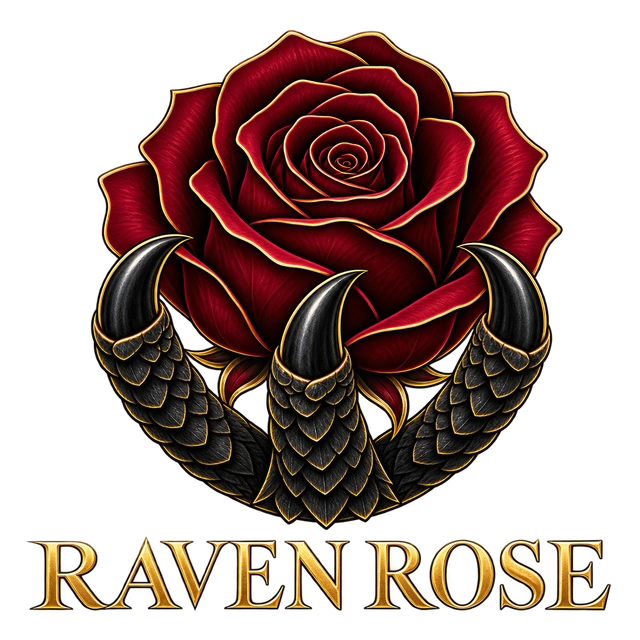 Raven Rose — a crimson rose held by a raven’s talon